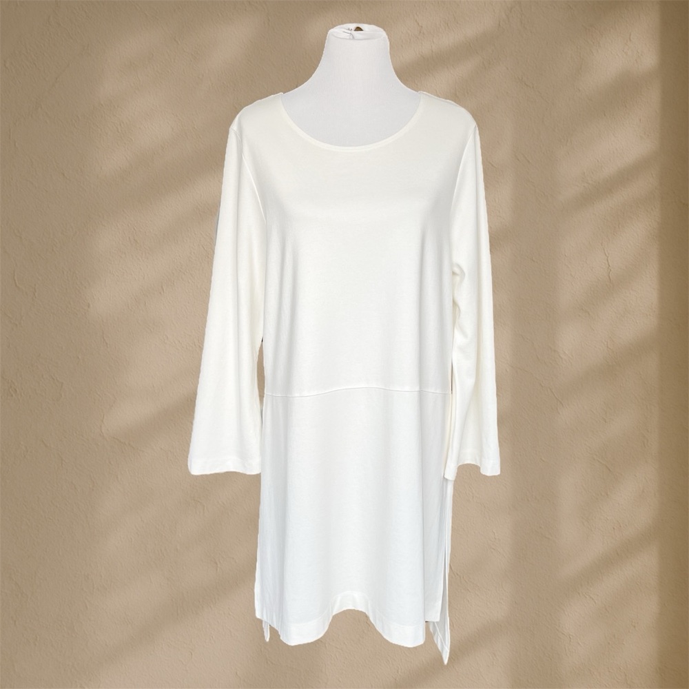 Bryn Walker White Boxy 3/4 Sleeve Tunic Dress Oversized Lagenlook Women’s Medium